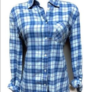 Victorias Secret PINK Blue Plaid Button Up XS